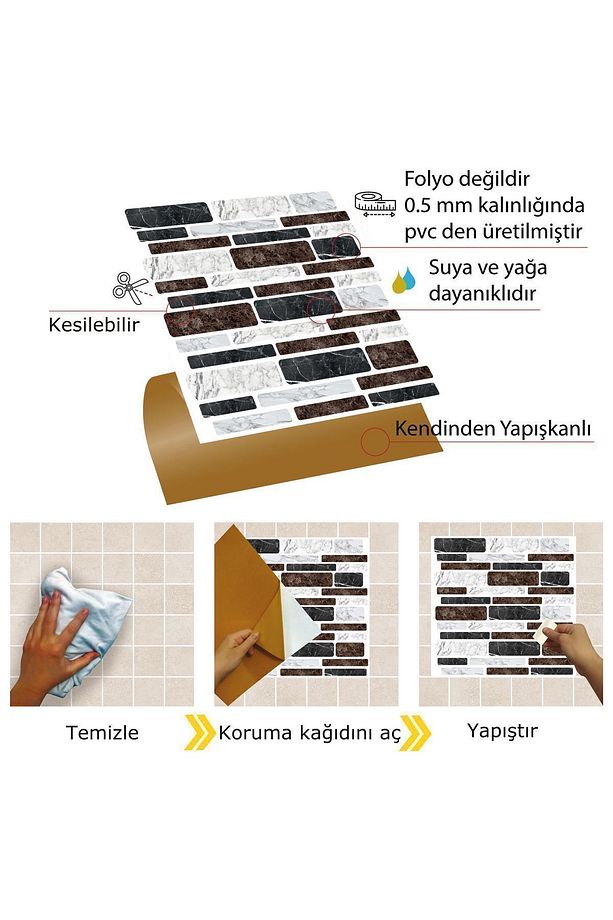 Kendinden Yapışkanlı Asorti Mermer Desenli Pvc Karo 30x30 Cm (4 ADET) 0,36 M2 - 4
