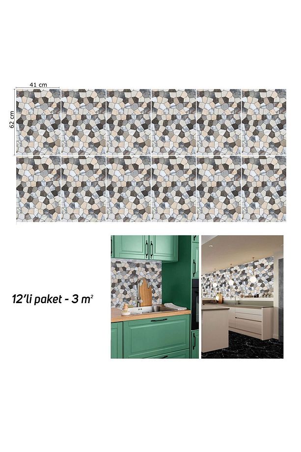 Kendinden Yapışkanlı Çatlak Mermer Desenli Pvc Panel 41x62 Cm (12 Adet) 3 M² - 7