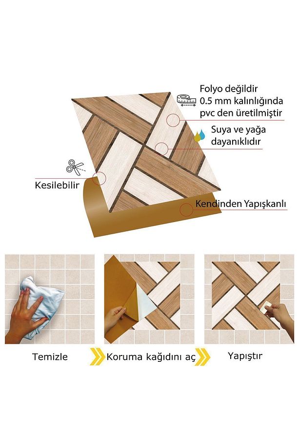 Kendinden Yapışkanlı Ahşap 013 Desenli Pvc Karo 30x30 Cm (11 ADET) 1 M² - 4
