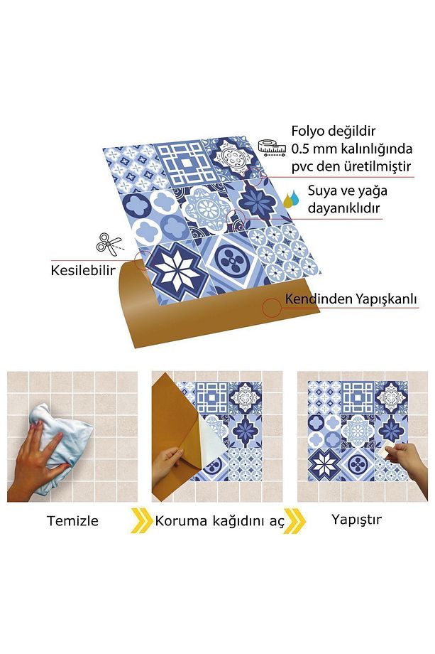 Kendinden Yapışkanlı Yeni Mavilim Desenli Pvc Karo 30x30 Cm (11 ADET) 1m2 - 3