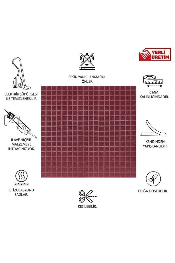 Akustik Ve Dekoratif Kare Desenli Keçe Panel 45x90 Cm / 2 Adet / 0,81 m² - 3