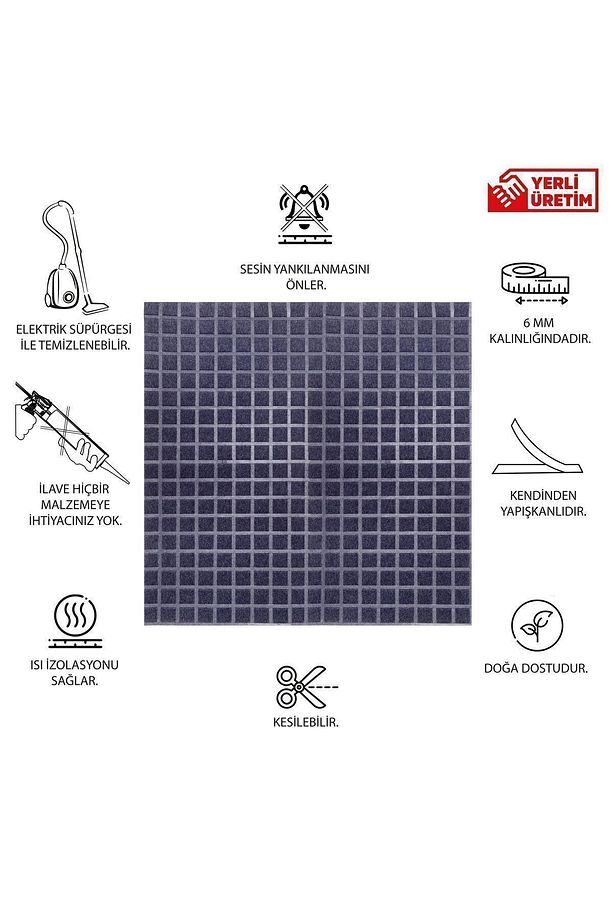 Akustik Ve Dekoratif Kare Desenli Keçe Panel 45x90 Cm / 2 Adet / 0,81 m² - 3