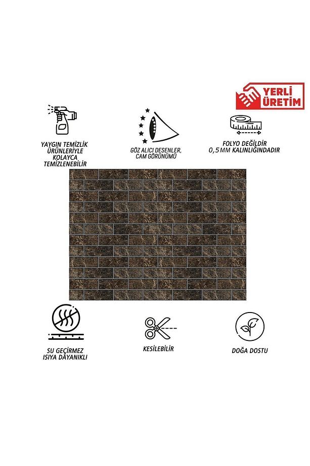 Kendinden Yapışkanlı Kahverengi Metro Mermer Desenli Pvc Panel 41x62 Cm (4 Adet) 1 M² - 3