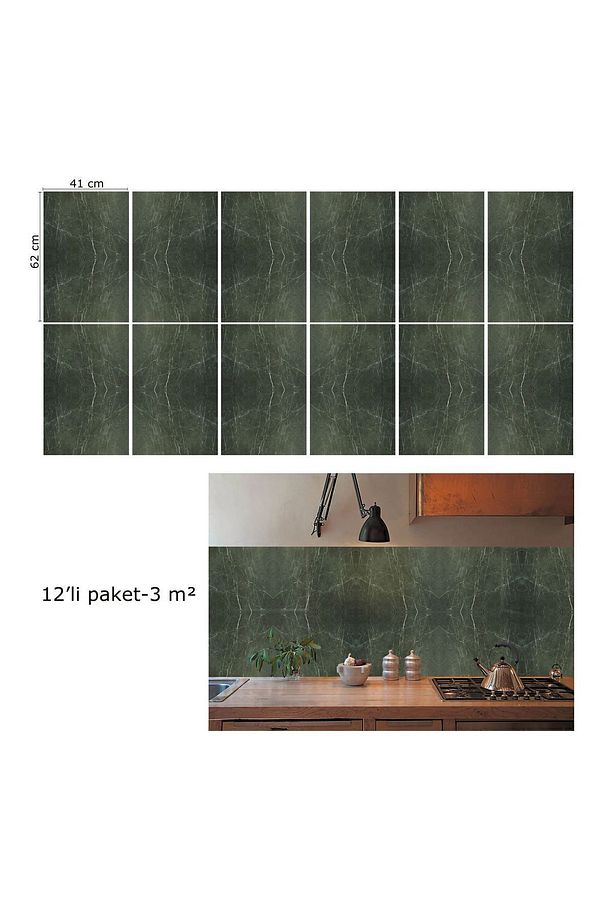 Kendinden Yapışkanlı Siyah Yeşil Mermer Desenli Pvc Panel 41x62 Cm (12 Adet) 3 M² - 8