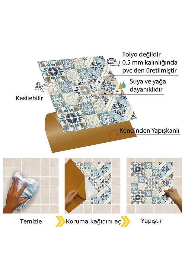 Kendinden Yapışkanlı Mutfak Banyo Kaplama Retro Desenli Pvc Karo 30x30 Cm (11 ADET) 1 M2 - 4