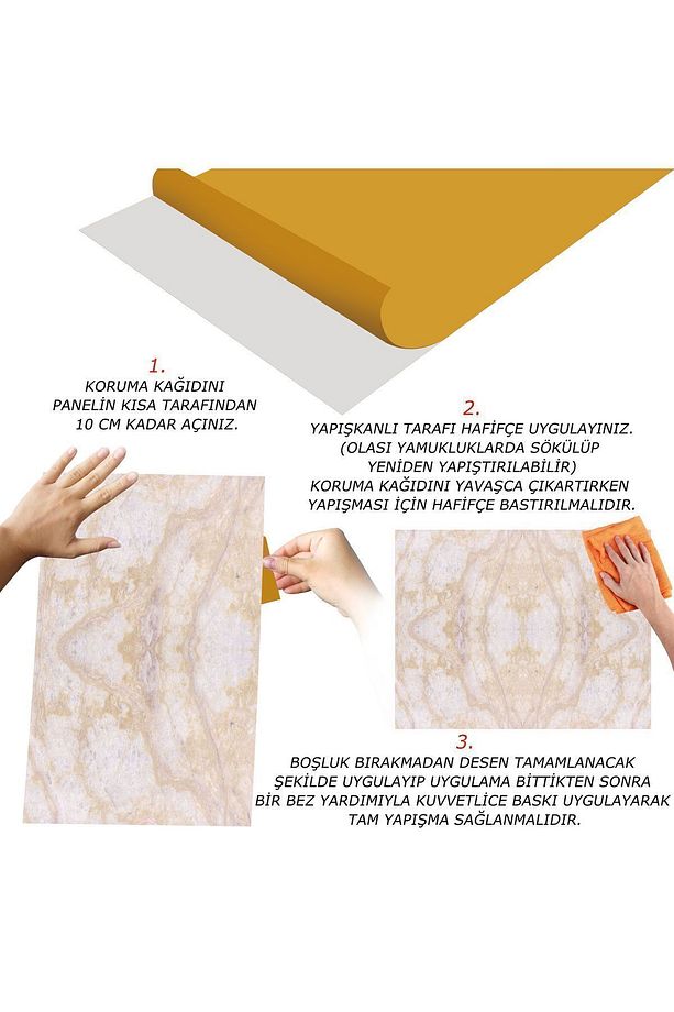 Kendinden Yapışkanlı Bej Mermer Desenli Pvc Panel 41x62 Cm (12 Adet) 3 M² - 6