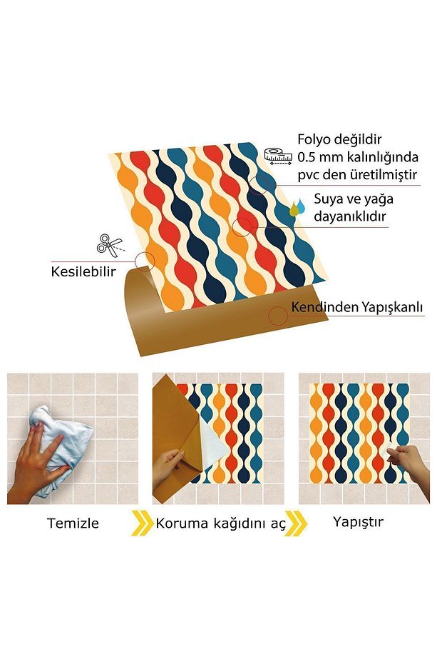 Kendinden Yapışkanlı Renkli Dalga Desenli Pvc Karo 30x30 Cm (4 Adet) 0,36 M2 - 4