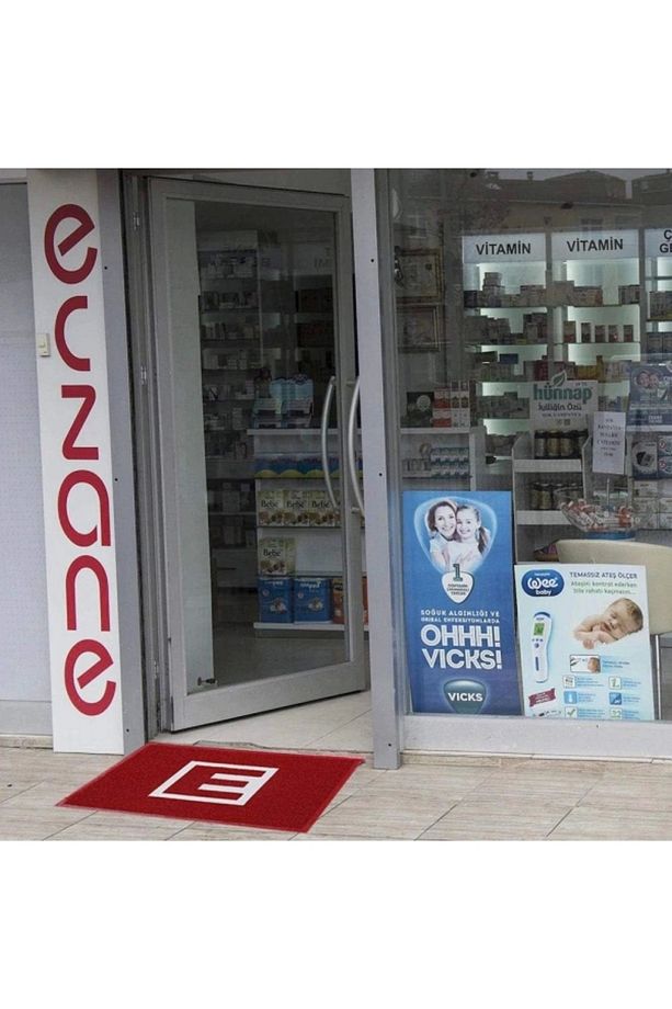 Jütburada Eczane Logolu Kıvırcık Kapı Önü Paspası - 5