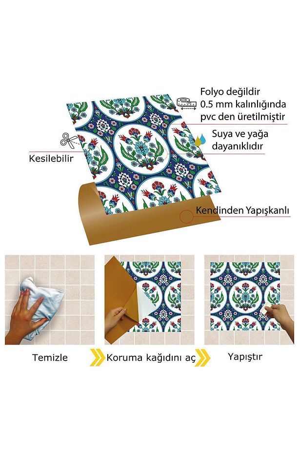 Kendinden Yapışkanlı Metraj Çini Desenli Pvc Karo 30x30 Cm (11 ADET) 1 M² - 4