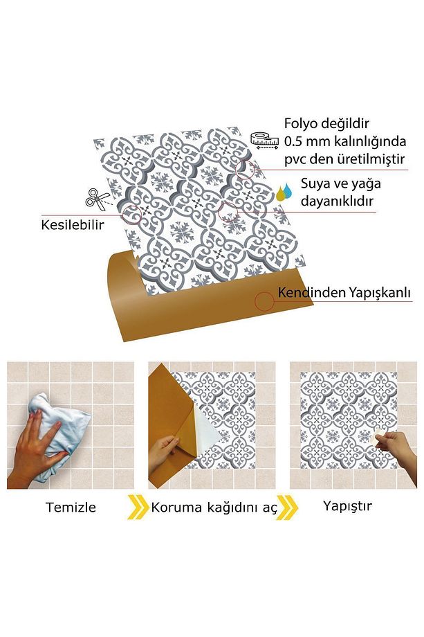 Kendinden Yapışkanlı Mutfak Banyo Kaplama Geometrik 045 Desenli Pvc Karo 30x30 Cm (11 ADET) 1m2 - 3