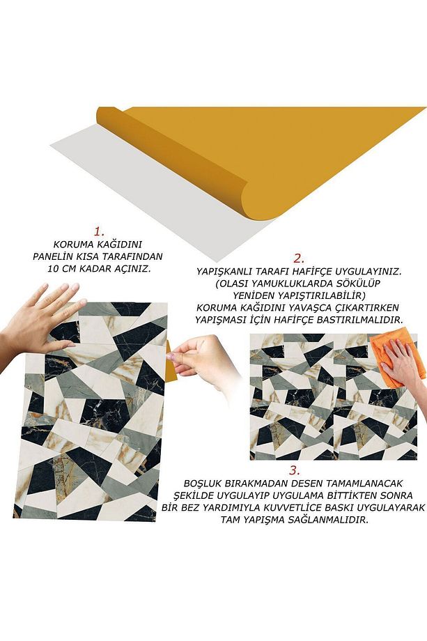 Kendinden Yapışkanlı Üçgen Kırımlı Mermer Desenli Pvc Panel 41x62 Cm (12 Adet) 3 M² - 4
