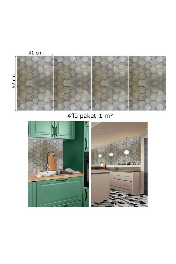 Kendinden Yapışkanlı Altıgen Ahşap Desenli Pvc Panel 41x62 Cm (4 Adet) 1 M² - 7