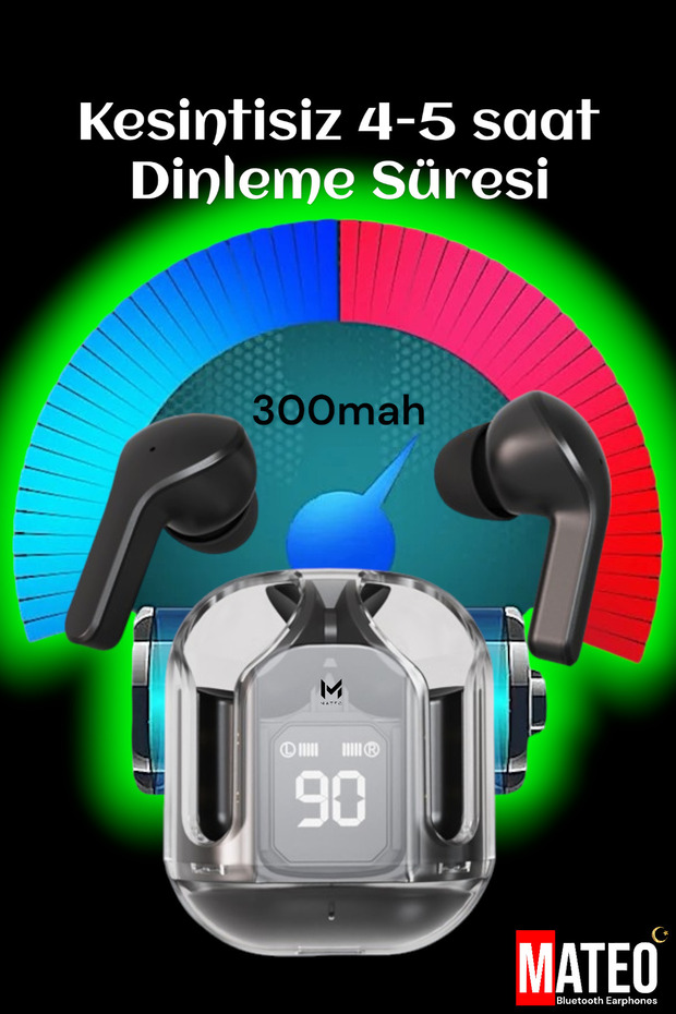 Bluetooth Kulaklık Kadın Erkek ios Android Uyumlu Dokunmatik Stereo Şeffaf LED Ekran Extra Bass TWS - 7