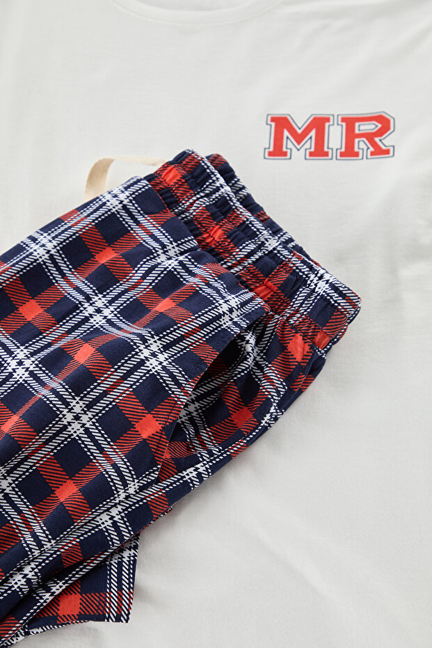 Ekru Regular Fit Baskılı Örme Couple/Çift %100 Pamuklu Erkek Pijama Takımı TMNAW25PT00048 - 8