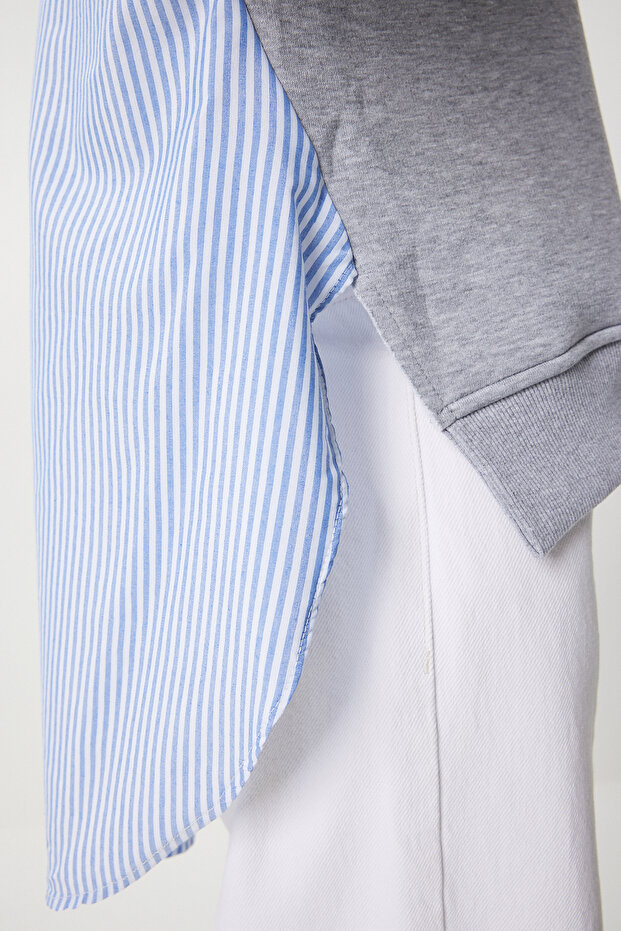 Szürke kék túlméretes női pulóver - inggel DP00214 - 7