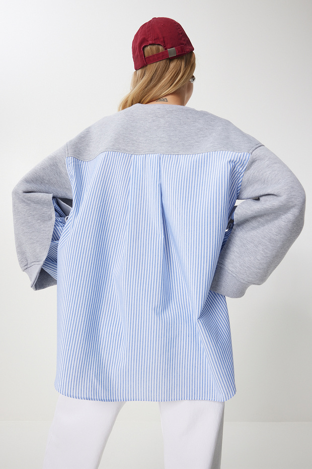 Szürke kék túlméretes női pulóver - inggel DP00214 - 2