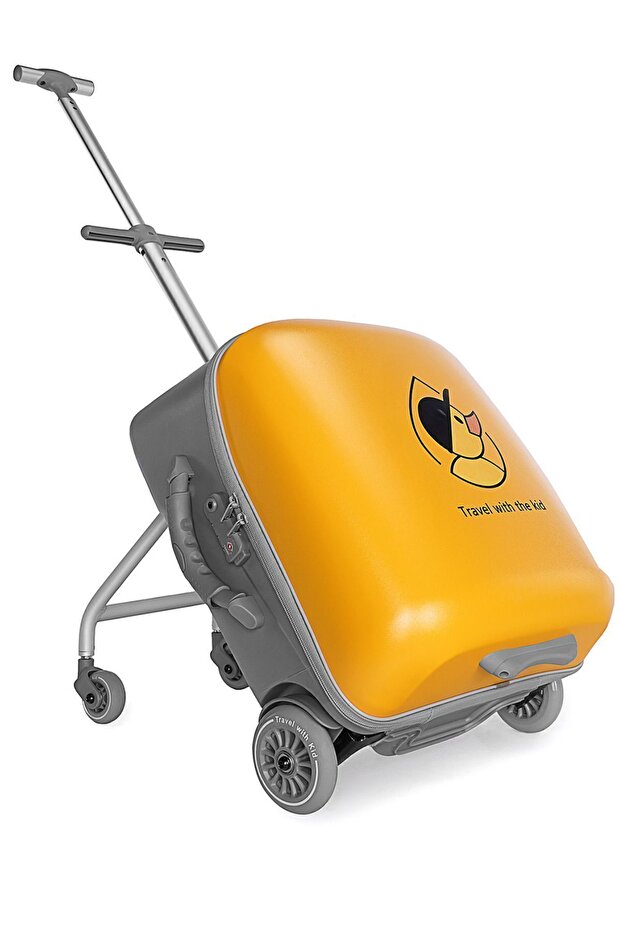 Çocuk Valizi Sevimli Ördek Oturulabilir Sarı Seyahat Bavulu - 1