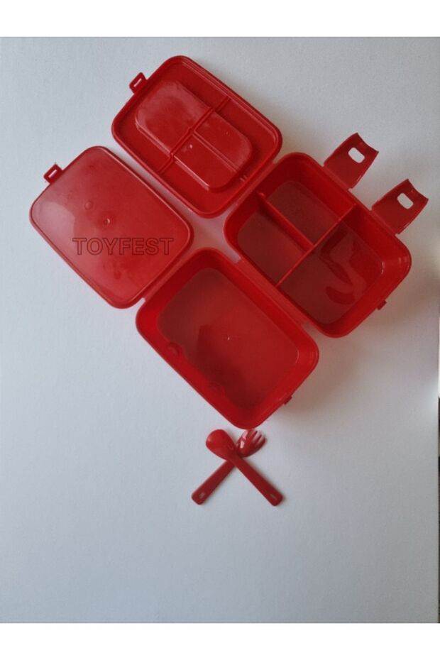 غطاء بقفل، طبقتين، 4 أقسام، علبة غداء مستطيلة مع ملعقة وشوكة - توم وجيري - 3