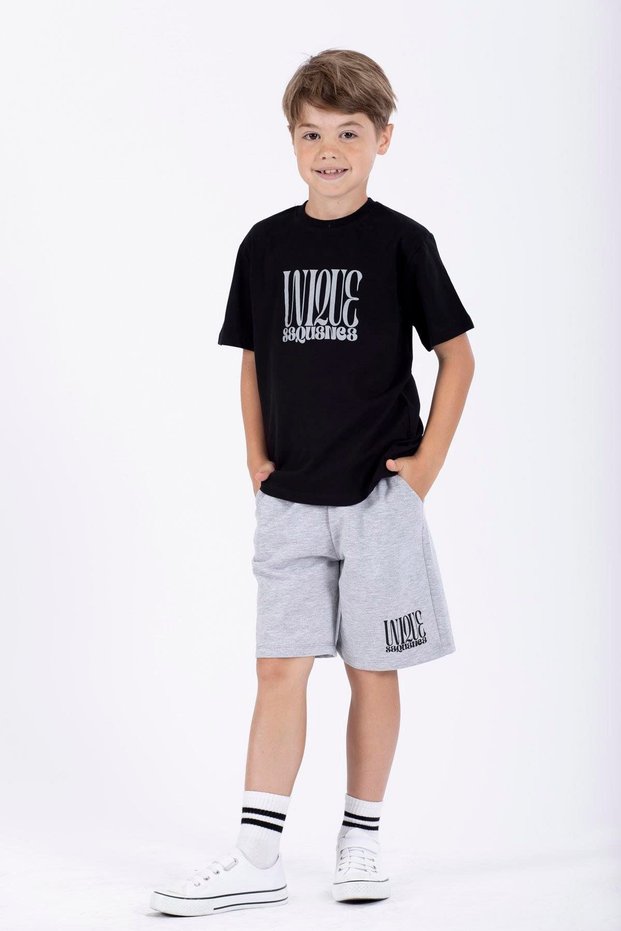 Text Printed Black Color Boys' Sortlu Suit