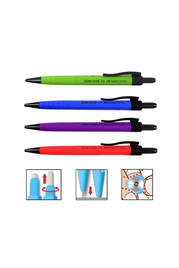 Faber-Castell Tri Click Kauçuk Kaplama Versatil Uçlu Kalem 0.7 4 Adet 17189 - 3