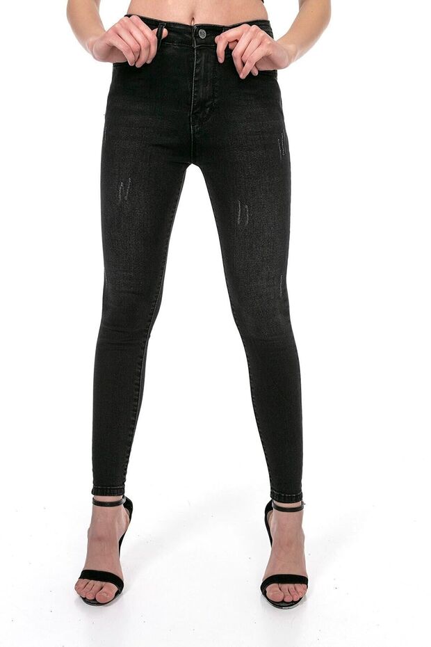 Lina Tess Gold Women's Non-Fading Black Nail-Tipped Skinny High-Waist Jeans (Retractable)