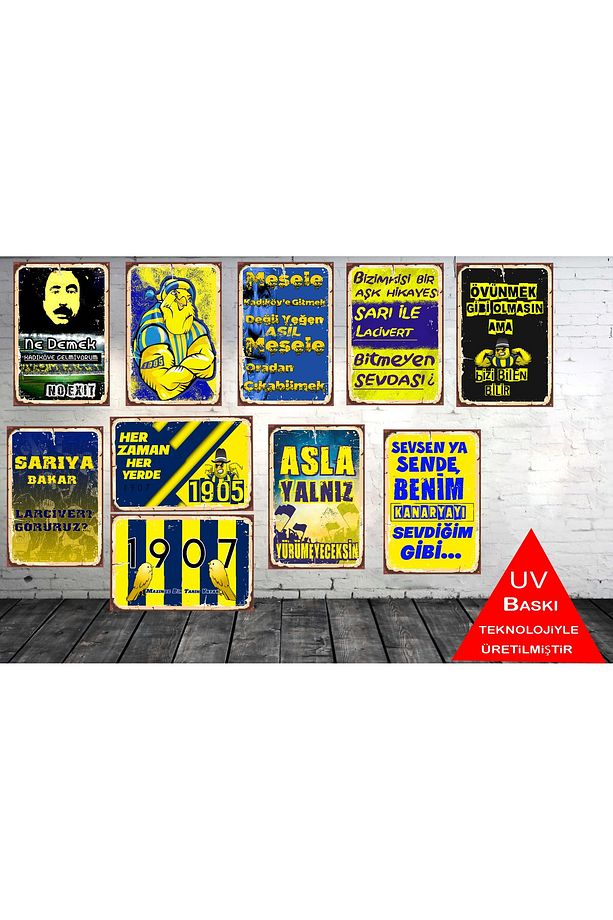Taraftar Temalı Sarıya Bakar Lacivert  Görürüz  10 Adet 20 x 30 CM MDF Duvar Tablosu 001 - 1