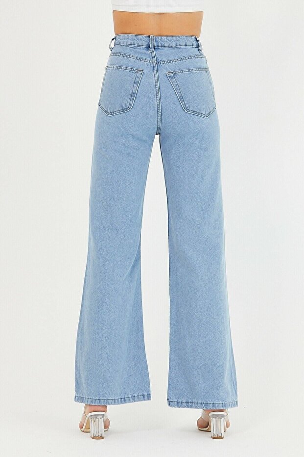 Extra Süper Yüksek A.c.a.i.p S.o.l.m.a.z Mavi Salaş Jeans Palazzo Pantolon ( Solmayan) Wide Leg - 7