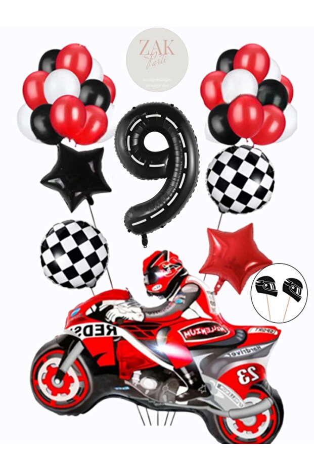 Birthday Motorcycle Foil Balloon Set - Racing Themed Number Foil Balloon