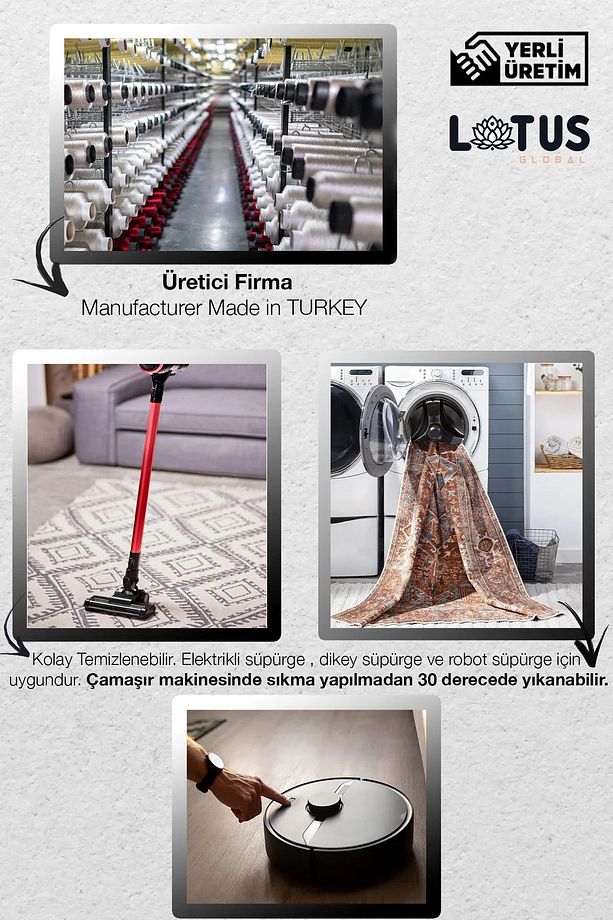 ETNİK İSKANDİNAV DESENLİ DOKUMA ŞÖNİL SALON MUTFAK KORİDOR OFİS HALISI - 5
