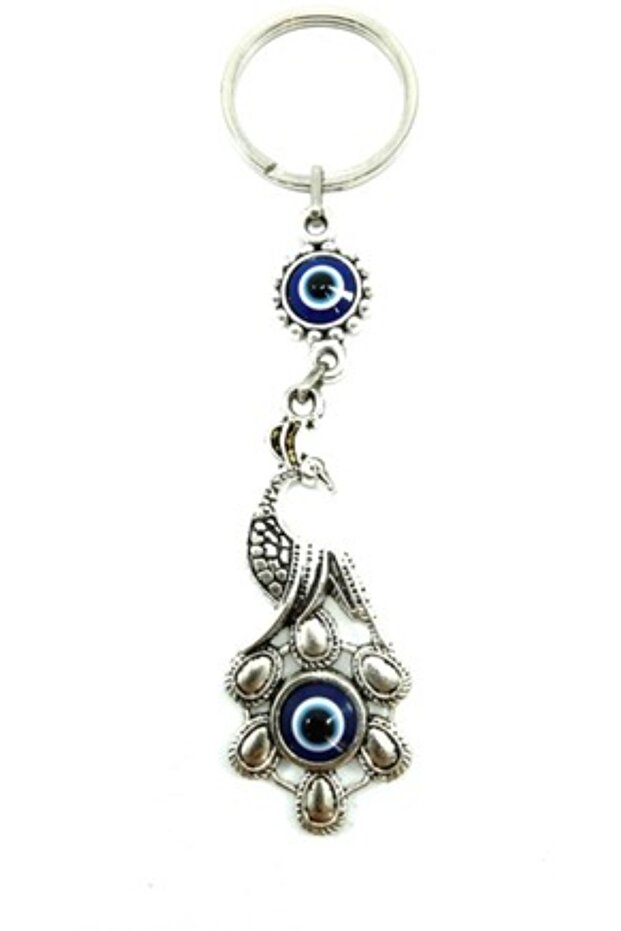 Peacock Patterned - Evil Eye Bead Keyed Gift Bag Accessory - 2