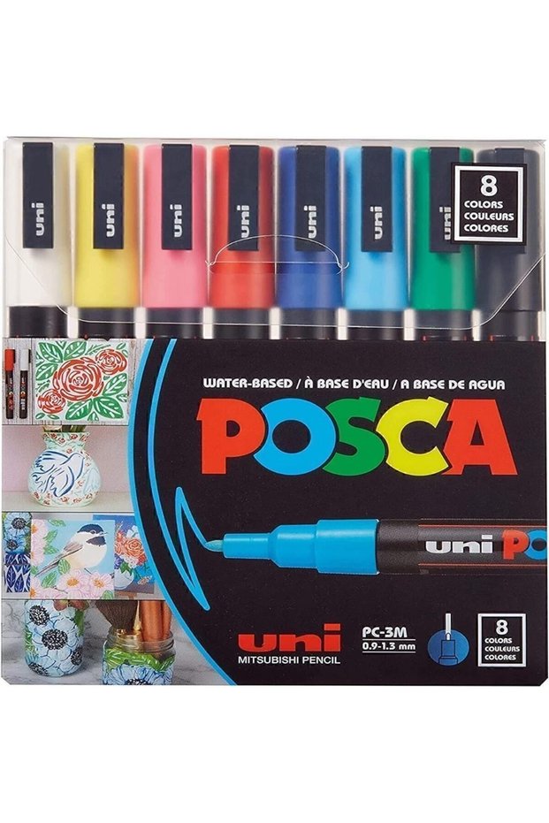 Posca Pc-3m Water Based Painting Marker 8 Pack Primary Colors 0,9-1,3mm