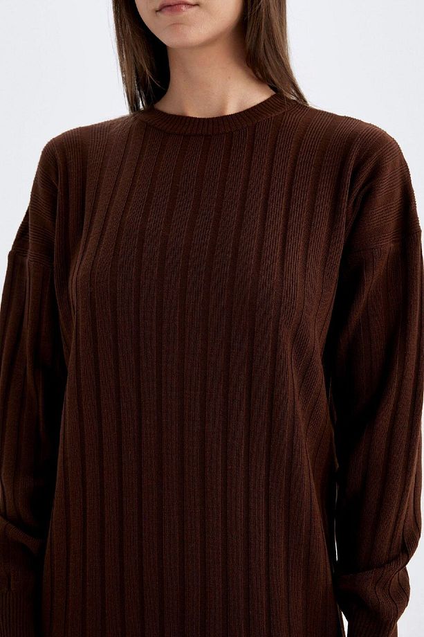 Regular Fit Yarım Balıkçı Yaka Basic Düz Uzun Kollu Triko Elbise W0986az24wn - 4
