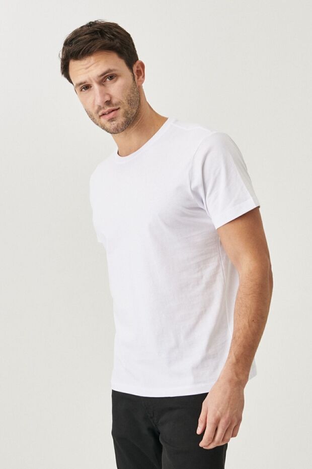 Erkek Siyah-beyaz Slim Fit Dar Kesim Bisiklet Yaka %100 Pamuk 2'li Tişört Paketi - 4