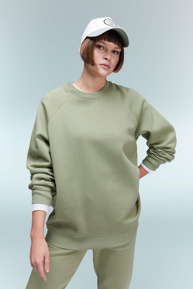 Oversize Geniş Kalıp Bisiklet Yaka Kalın Basic Düz Sweatshirt V2697az23wn - 3