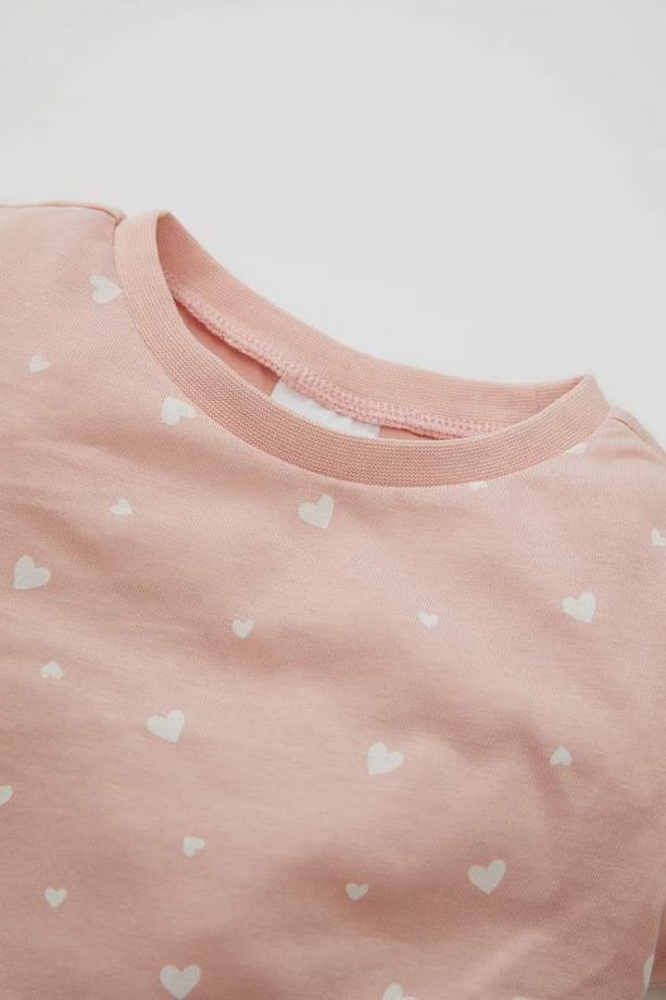 Kız Bebek Pijama Takımı Kalp Desenli Penye Uzun Kollu Üst Uzun Alt D1796a524au - 3