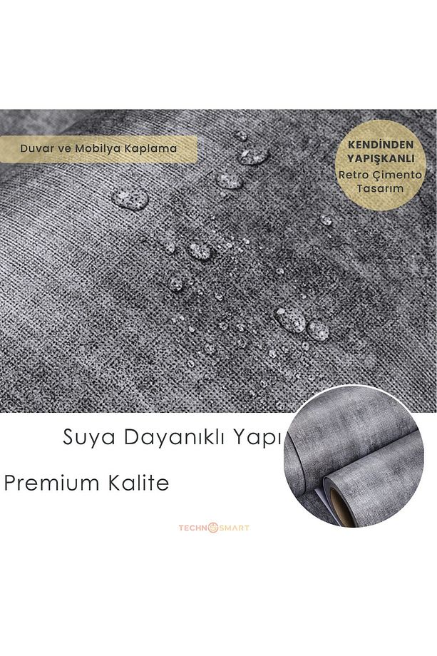 60cm×100cm Kendinden Yapışkanlı Dokulu Çimento Görünümlü Duvar Kağıdı Dolap Masa Kaplama - 4