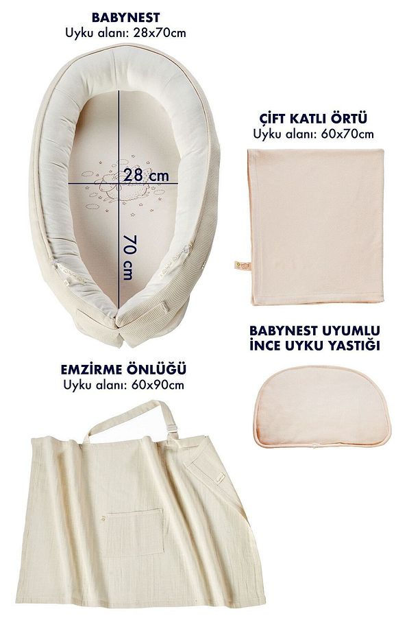 5 Parça Cocoon Unisex Seti Ultra Soft Krem Bebek Yuvası - 7
