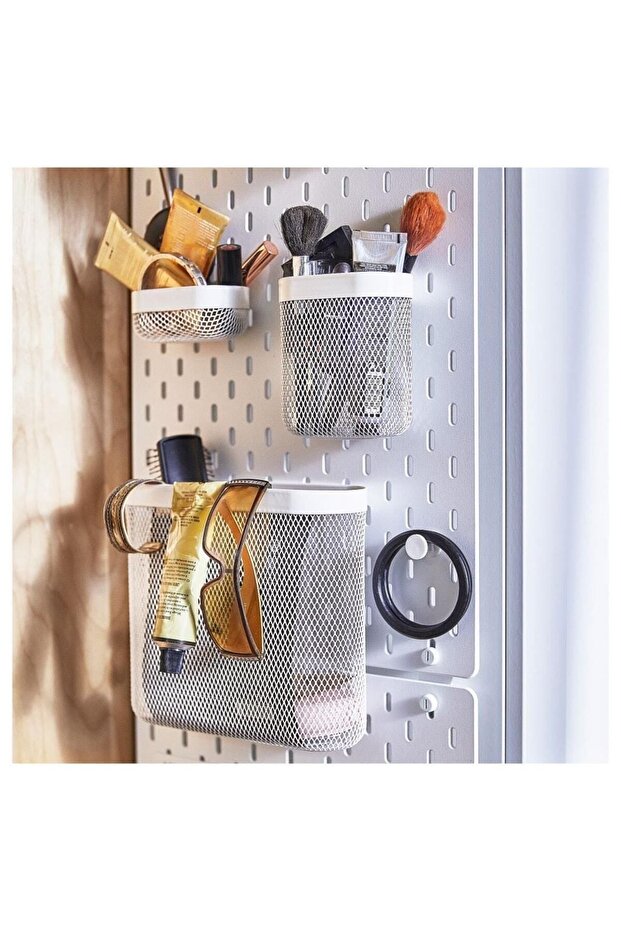 Skadıs 3 Piece Set 3 Multi-Purpose Steel Panel Pieces White Storage Baskets