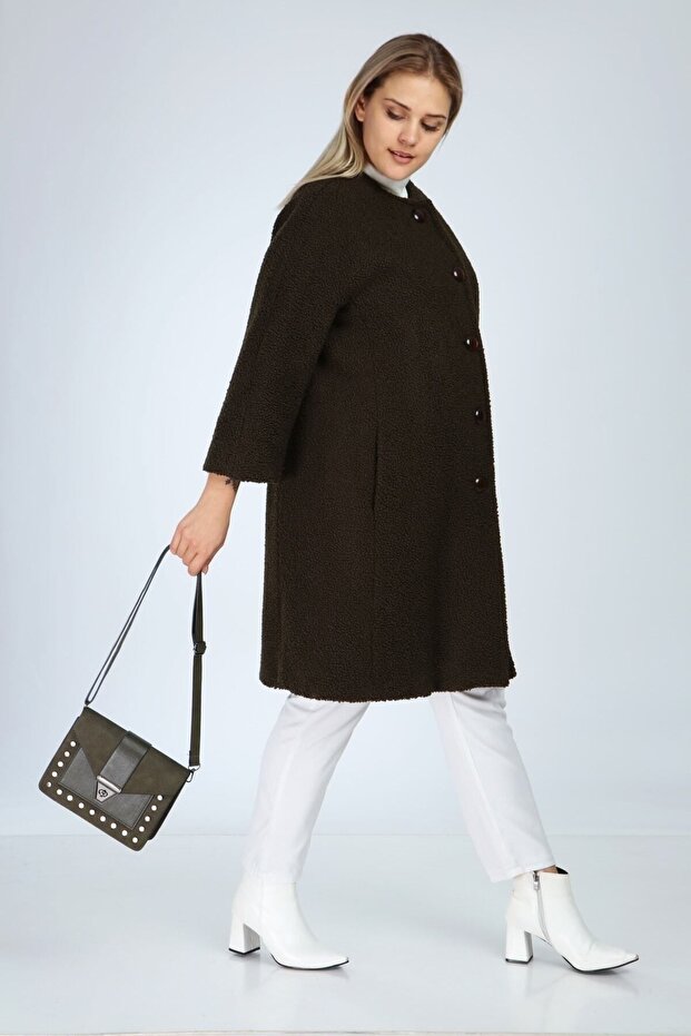 Kadın Haki Buklet Kaban - 4