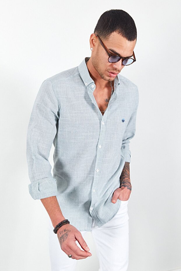 Nefti Men's Embroidered Linen Effect Shirt | Mes116488-01