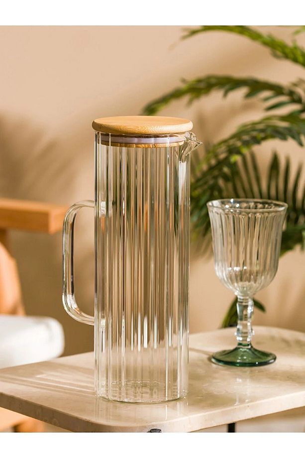 Lcw Home Bambu Kapaklı Cam Sürahi 1200 ml - 1