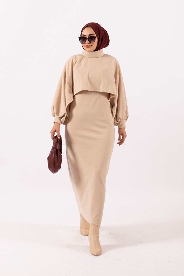 Ghazel İkili Örme Elbise Taş - 1