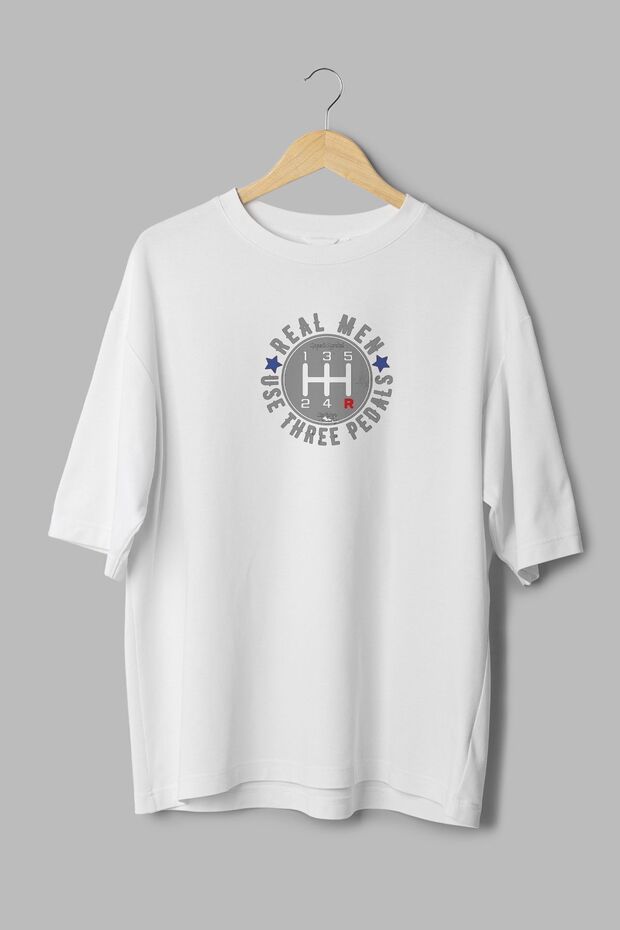100% Cotton Oversize Tshirt Car Use Three Pedals Printed T-Shirt Crew Neck White T-Shirt T1174