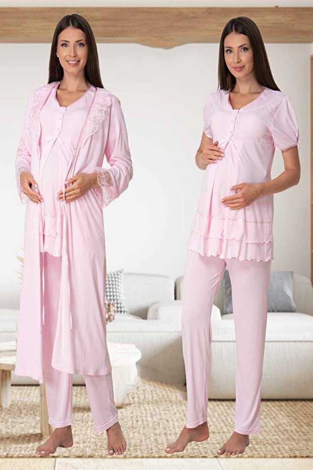 Mayss Collections 8024 Pink Maternity Pajamas Set with Dressing Gown