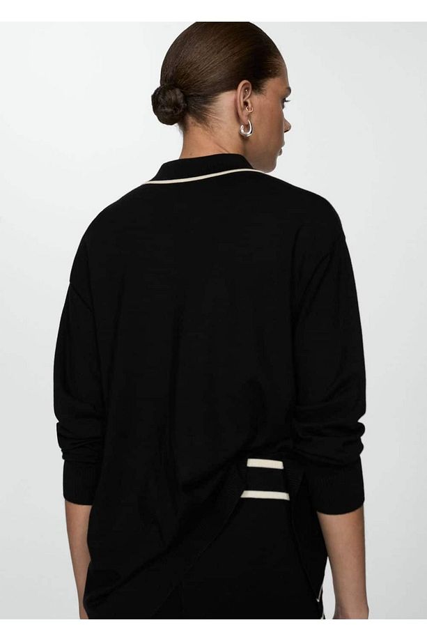 Kontrast Renkli Siyah Oversize Hırka - 4