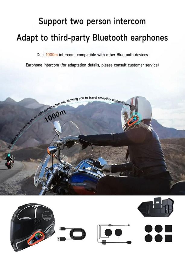 1000 Mt Intercom 2 Eşleşmeli Kask Kulaklık Q-08 Su Geçirmez Bluetooth Motosiklet Intercom Kulaklık - 3