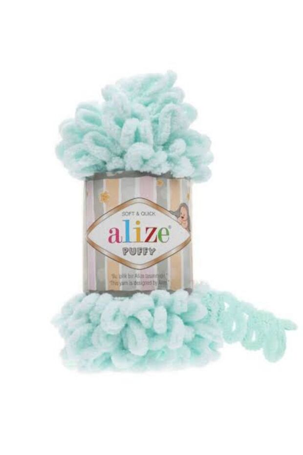 Alize Puffy Hand Knitting Yarn 5-Pack - 15 Mint Green - 100 Grams 9 Meters Finger Knitting Yarn