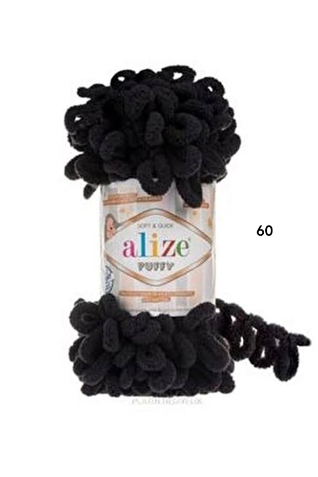 Alize Puffy Hand Knitting Yarn 5-Pack - 60 Black - 100 Grams 9 Meters Finger Knitting Rope