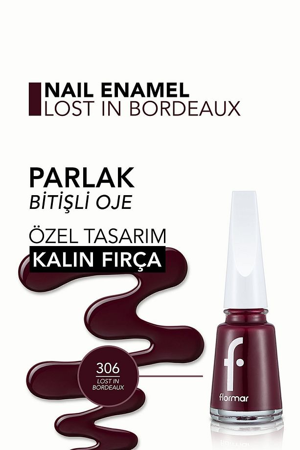 Klasik Parlak Bitişli Yüksek Pigmentli Oje - Nail Enamel -306 Lost In Bordeaux New- 8682536035842 - 5