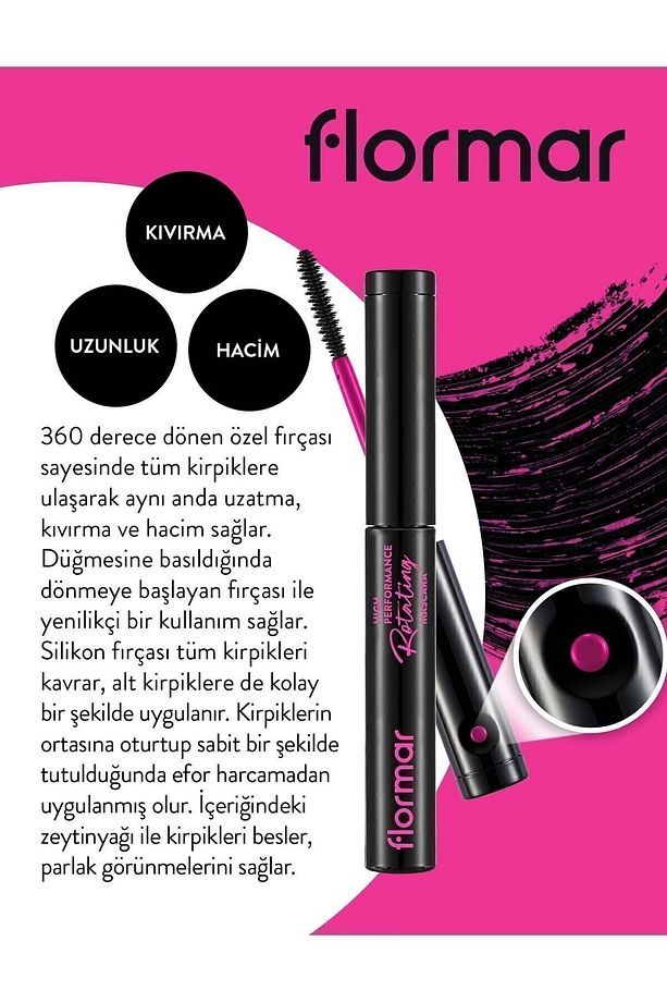 Dolgun Görünüm Veren Döner Fırçalı Maskara (Siyah) - Rotating Mascara - 001 - 8690604140503 - 3